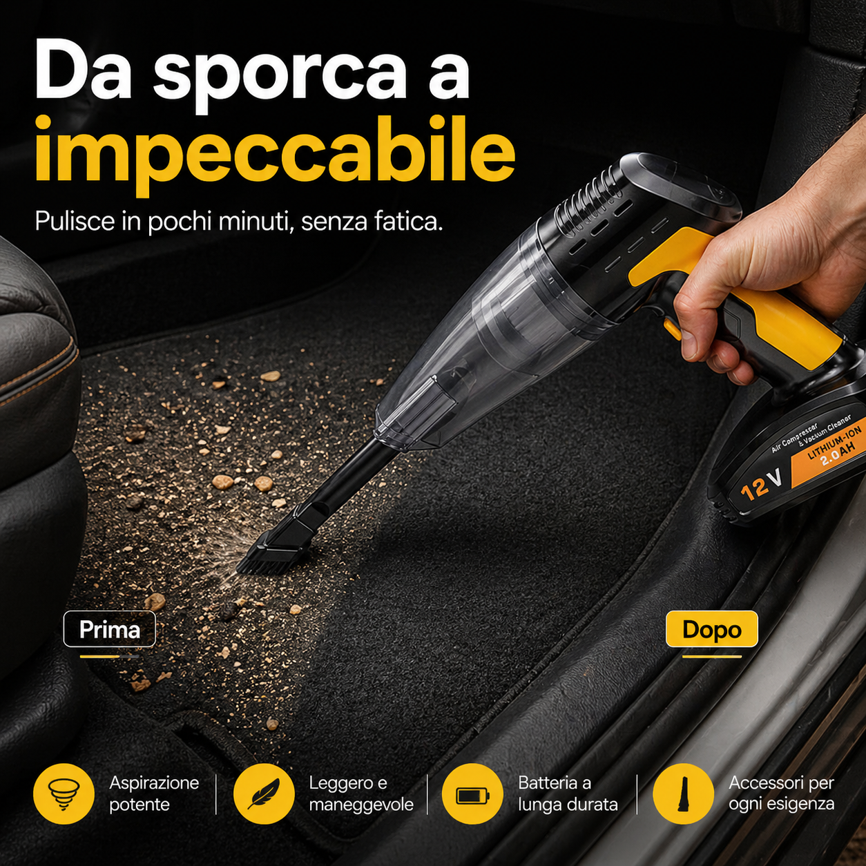 AutoPronto™ – Compressore & Aspirapolvere 4-in-1 Portatile