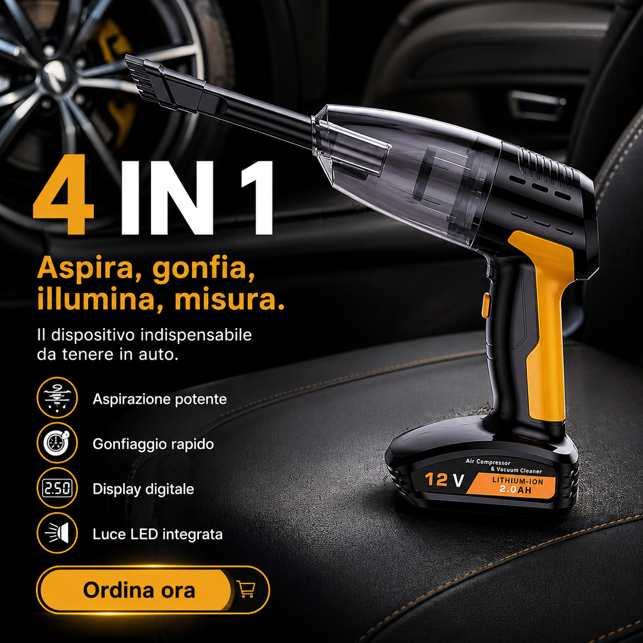 AutoPronto™ – Compressore & Aspirapolvere 4-in-1 Portatile
