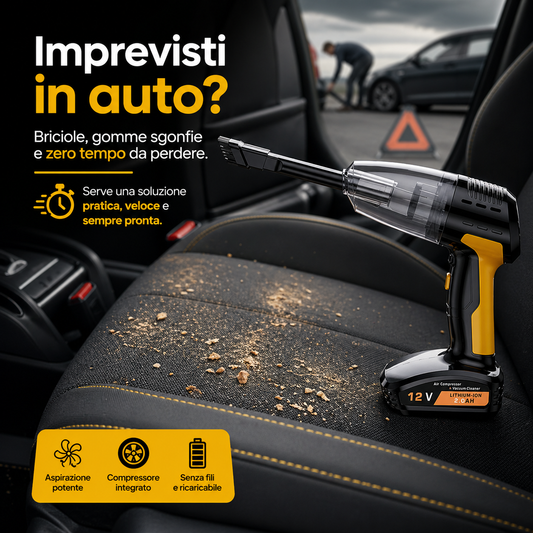 AutoPronto™ – Compressore & Aspirapolvere 4-in-1 Portatile