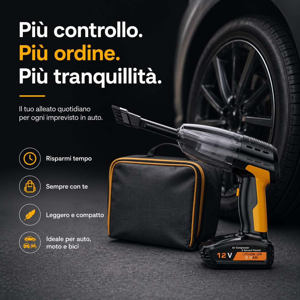 AutoPronto™ – Compressore & Aspirapolvere 4-in-1 Portatile